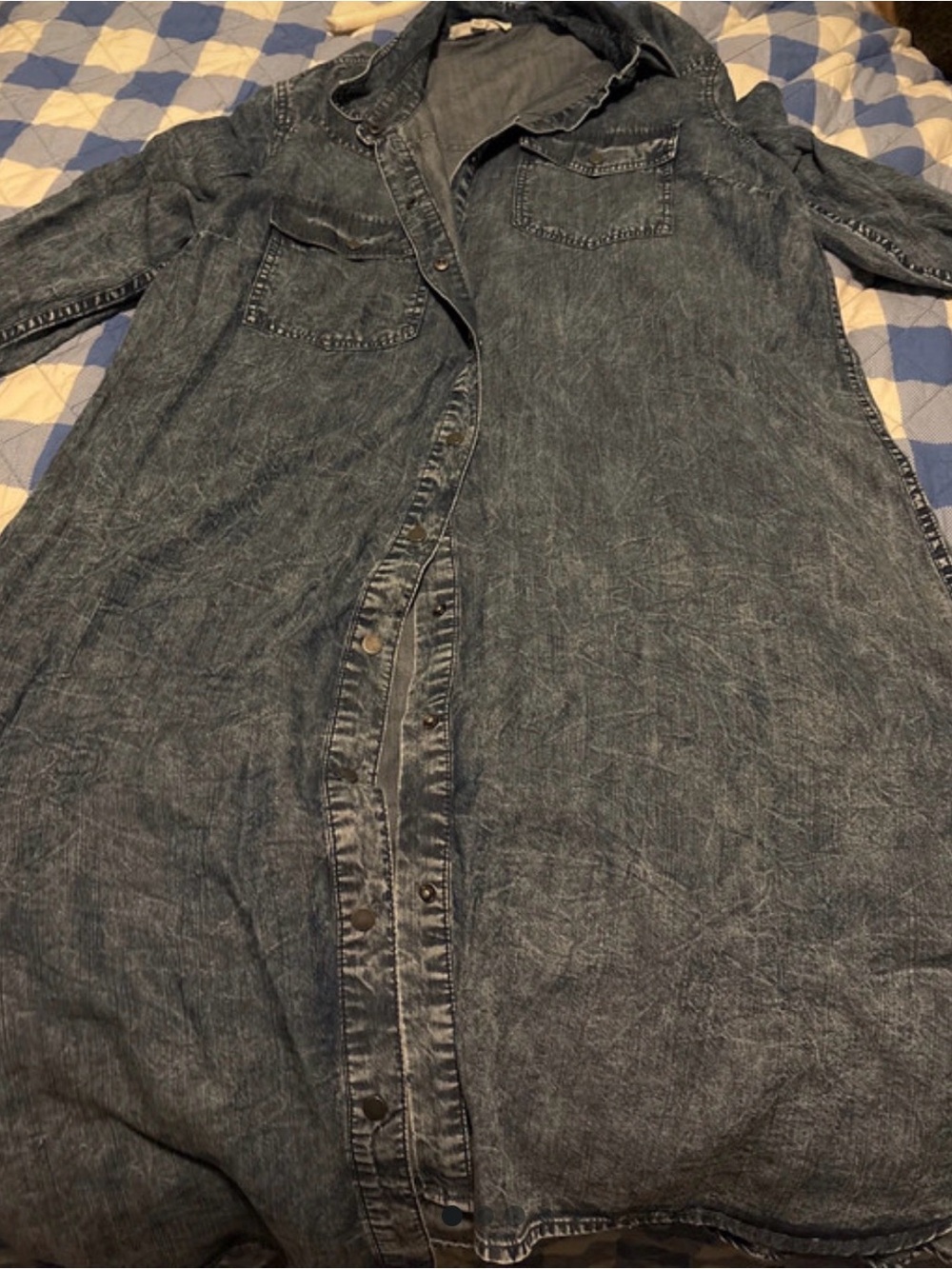 Washed Denim Shirt Dress - Blue